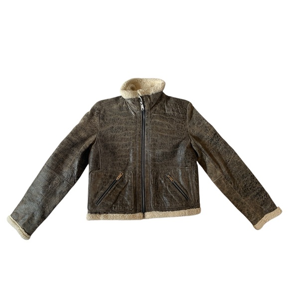 Leather Fleece Aviator Jacket - Picture 3 of 4